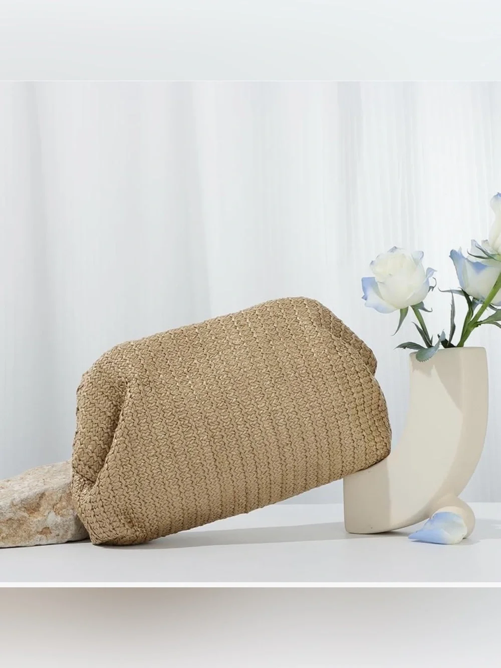 Straw Clutch Purse for Women Summer Beach Bag Dumpling Clutch - Picture 3 of 7